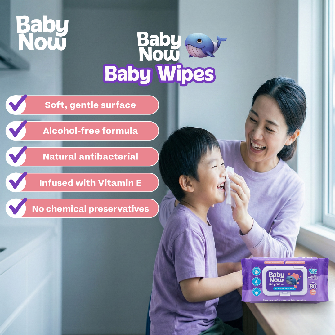 Baby Now Baby Wipes Powder Scent 100 Sheets Alcohol Free, Extra Thick and Soft